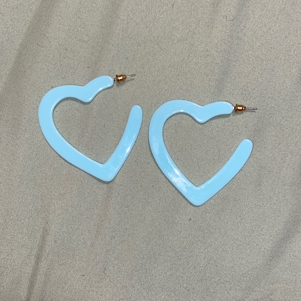 Blue Plastic Heart Earrings